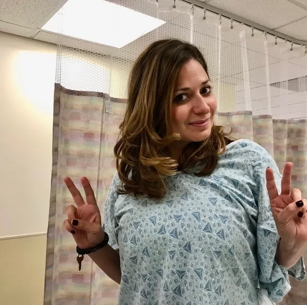 abbe feder in hospital gown